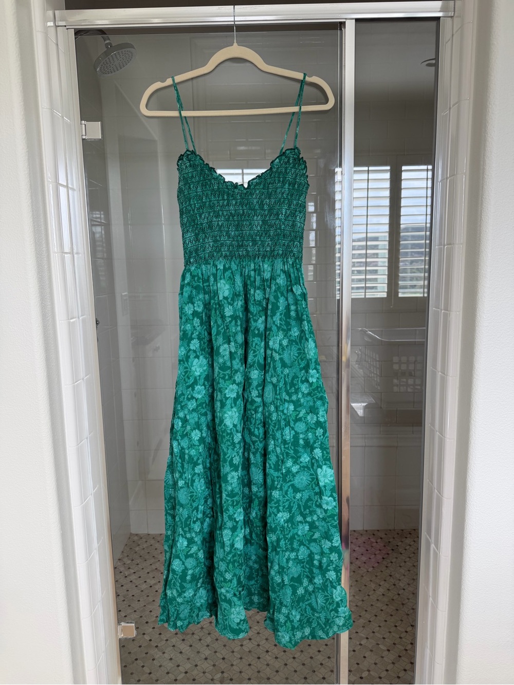 Free People Teal Green Floral Smocked Maxi Dress